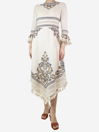 Cream embroidered linen midi dress - size UK 10 Dresses Zimmermann 