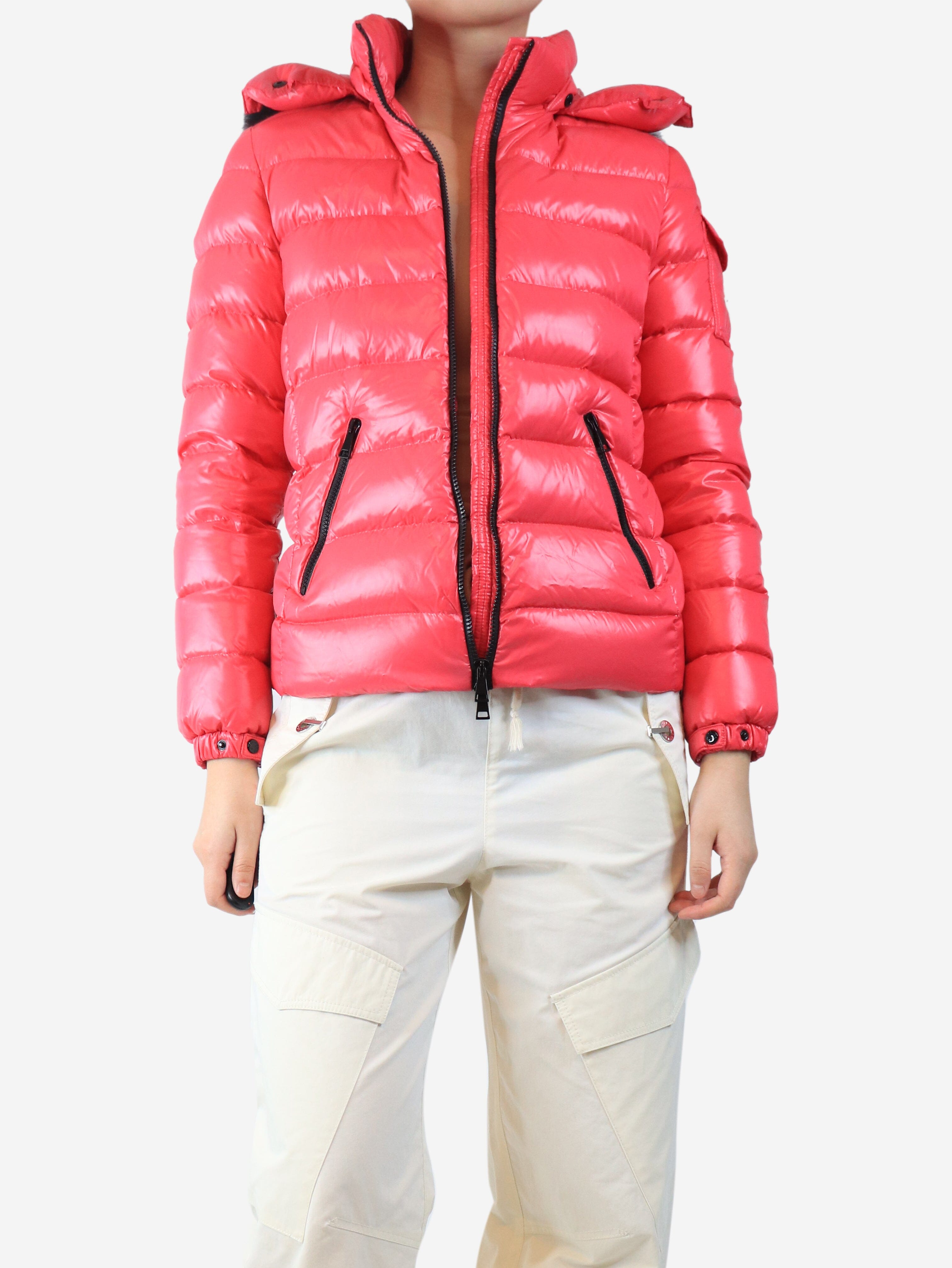 Pink hooded puffer jacket - size UK 10 Coats & Jackets Moncler 