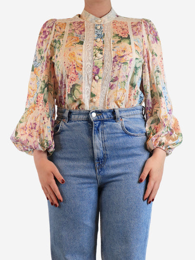 Pink floral blouse with lace - size UK 12 Tops Zimmermann 