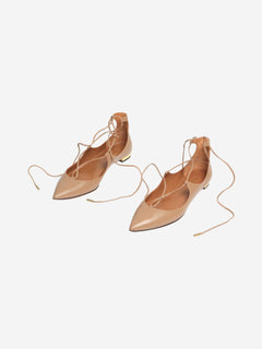 Taupe leather Christy flats - size EU 37 Flat Shoes Aquazzura 