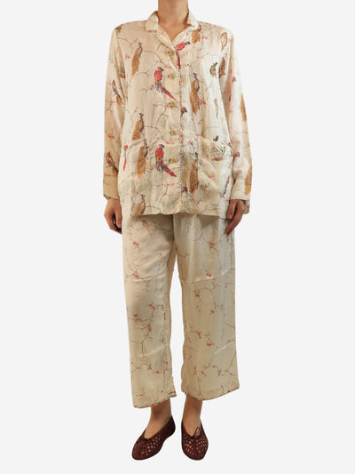 Cream bird pinted shirt and trousers set - size L Sets Dosa 