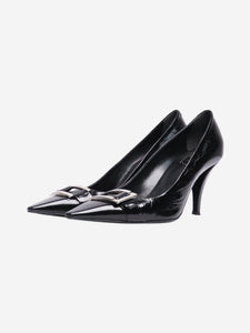 Roger Vivier Black crinkle leather pointed-toe pumps - size EU 41.5