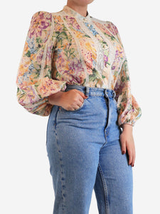 Zimmermann Pink floral blouse with lace - size UK 12