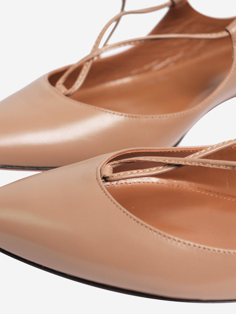 Taupe leather Christy flats - size EU 37 Flat Shoes Aquazzura 