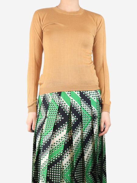Brown silk knit top - size UK 8 product image