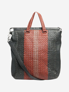 Red and black Intrecciato leather 2way tote bag