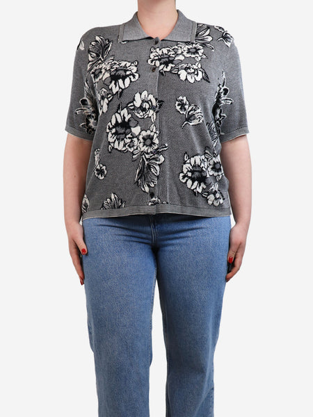 Black and white floral jacquard knit shirt - size XL product image