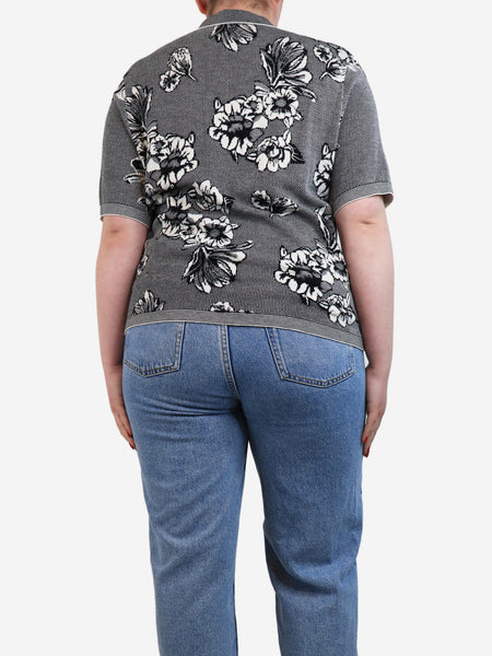 Black and white floral jacquard knit shirt - size XL alternate image