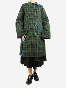 Marni Green blanket-stitched check wool-blend coat - size UK 10