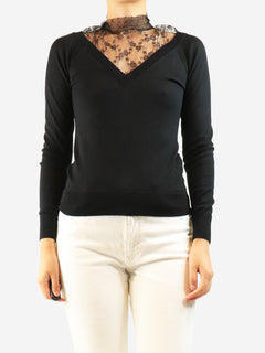 Black lace-trim sweater - size S