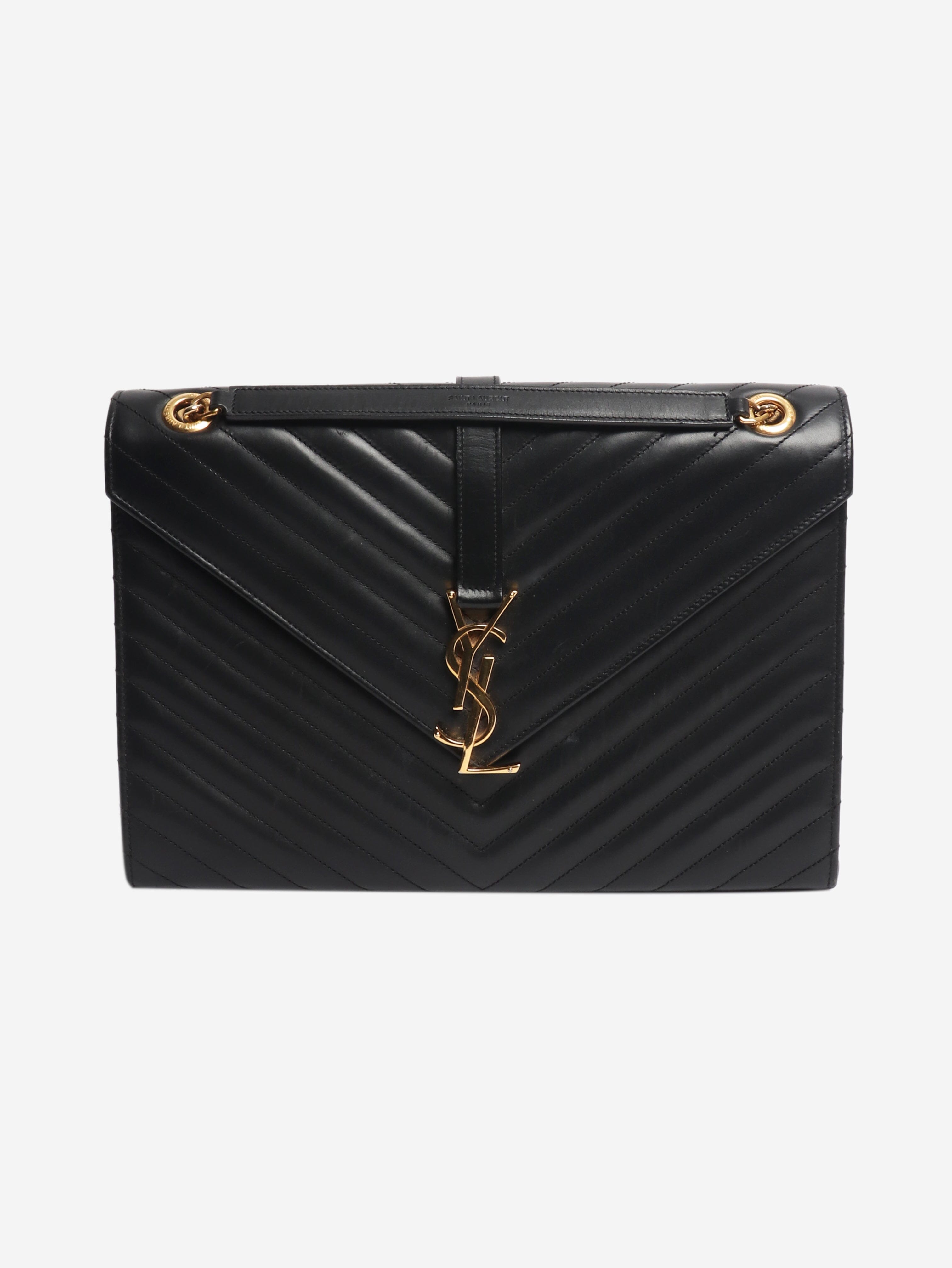 Black leather chevron large envelope bag Cross-body Bags Saint Laurent 