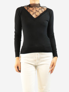 Black lace-trim sweater - size S