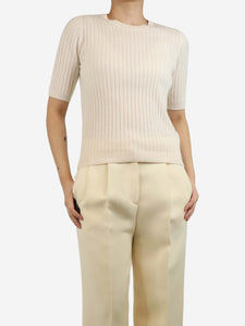 Allude Cream ribbed cashmere top - size S