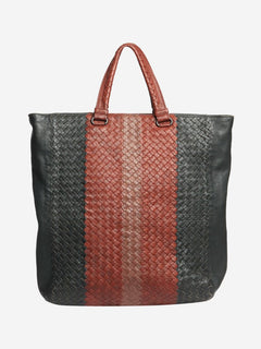 Red and black Intrecciato leather 2way tote bag