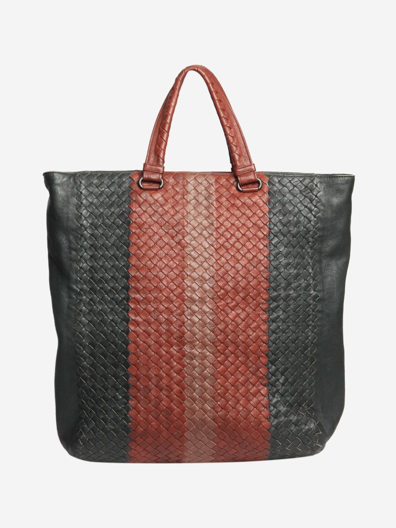 Red and black Intrecciato leather 2way tote bag