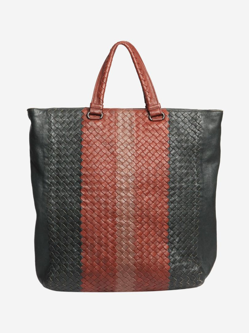 Red and black Intrecciato leather 2way tote bag