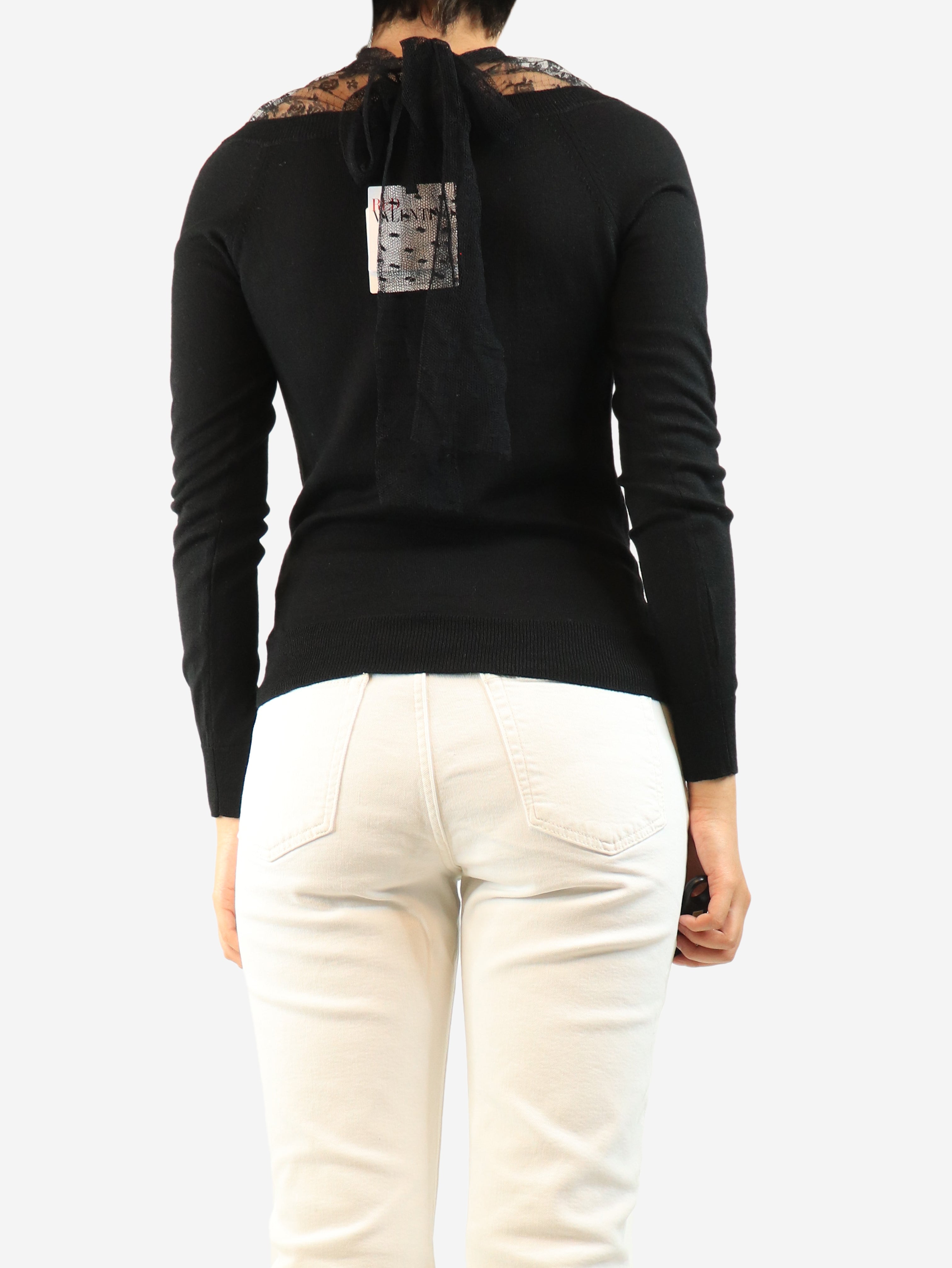 Black lace-trim sweater - size S