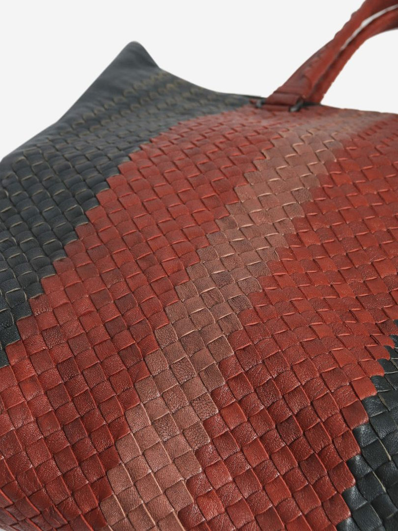 Red and black Intrecciato leather 2way tote bag