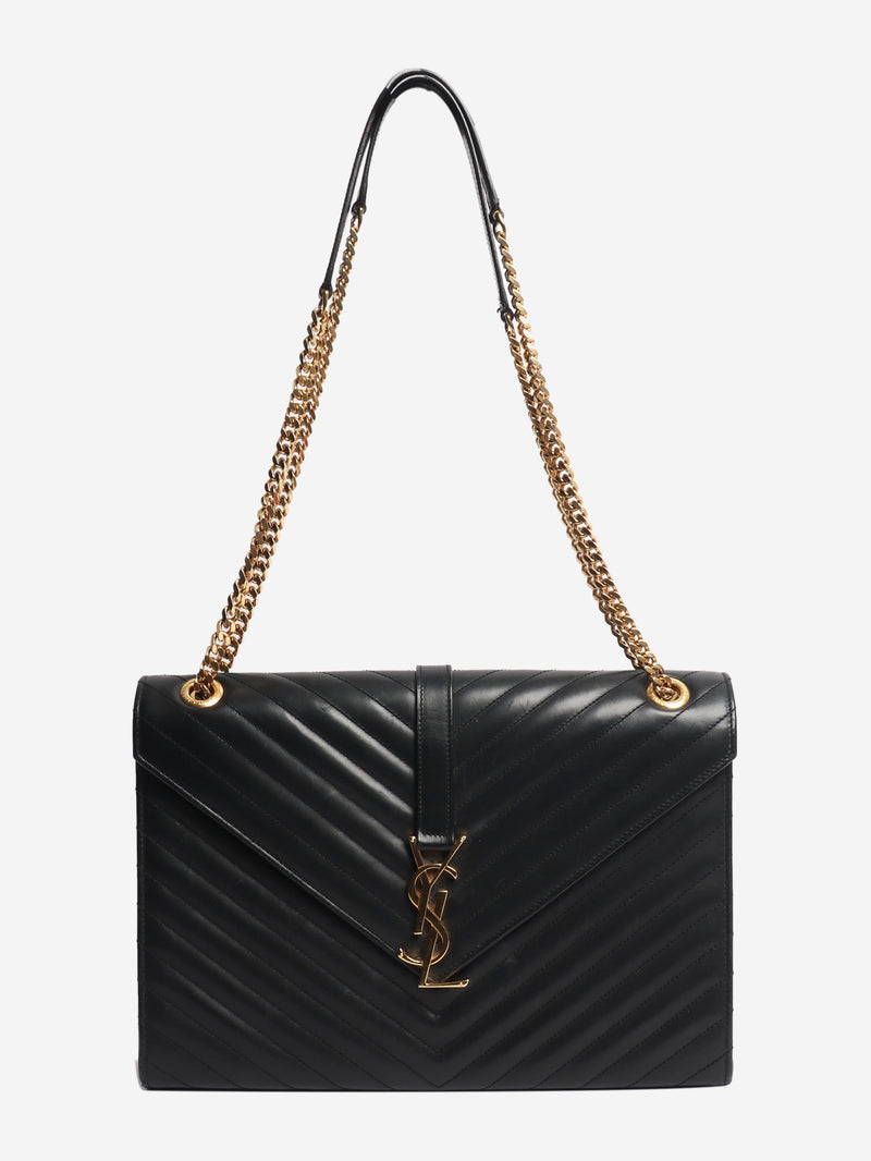 Black leather chevron large envelope bag Cross-body Bags Saint Laurent 