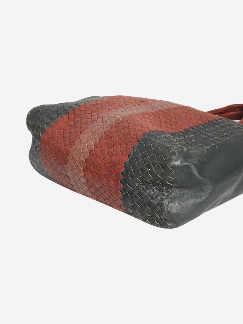 Red and black Intrecciato leather 2way tote bag