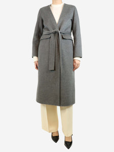 JUDYHUA Grey cashmere belted coat - size UK 8