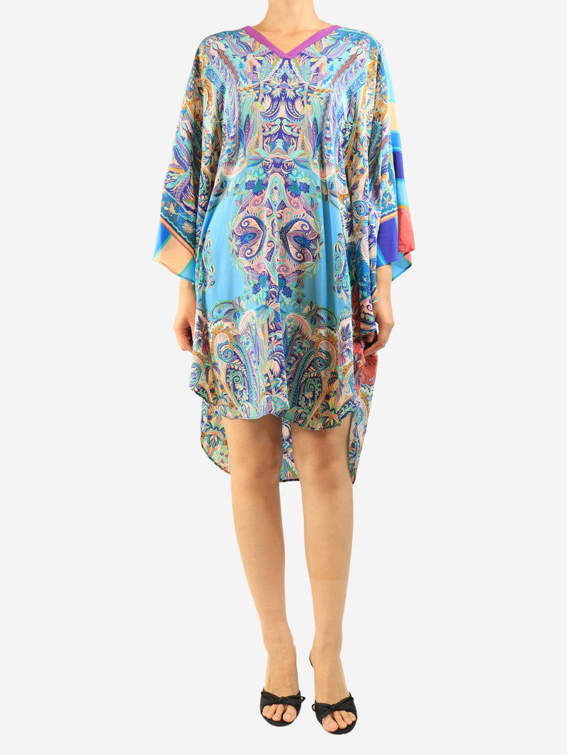 Blue silk printed kaftan dress - size M