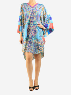 Blue silk printed kaftan dress - size M
