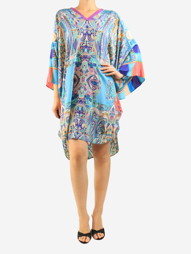 Blue silk printed kaftan dress - size M