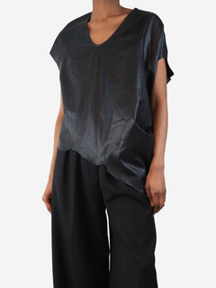 Black jag-hem leather top - size XS Tops Helmut Lang 