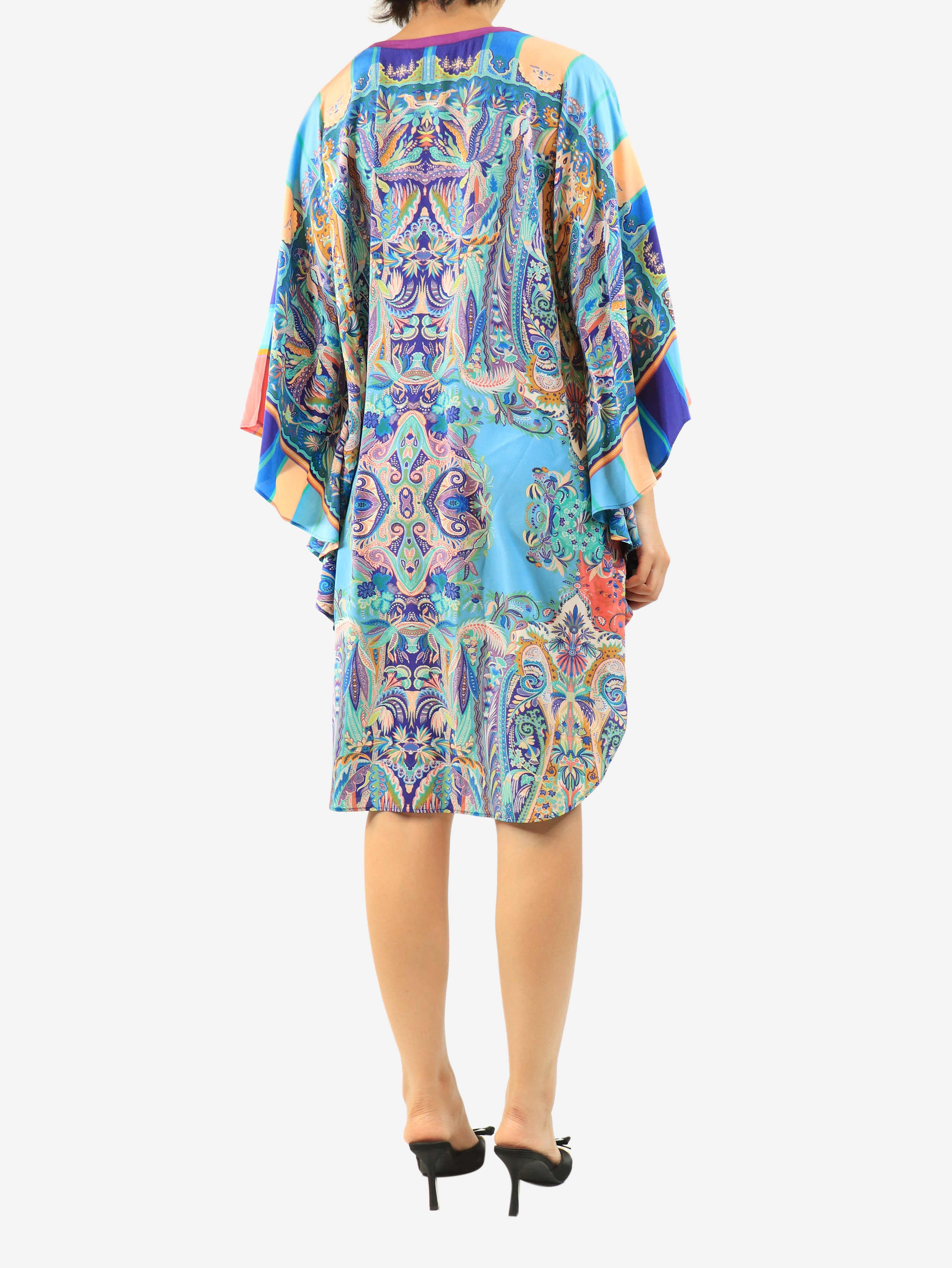 Blue silk printed kaftan dress - size M