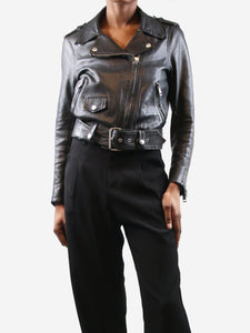 Acne Studios Black belted leather jacket - size UK 4