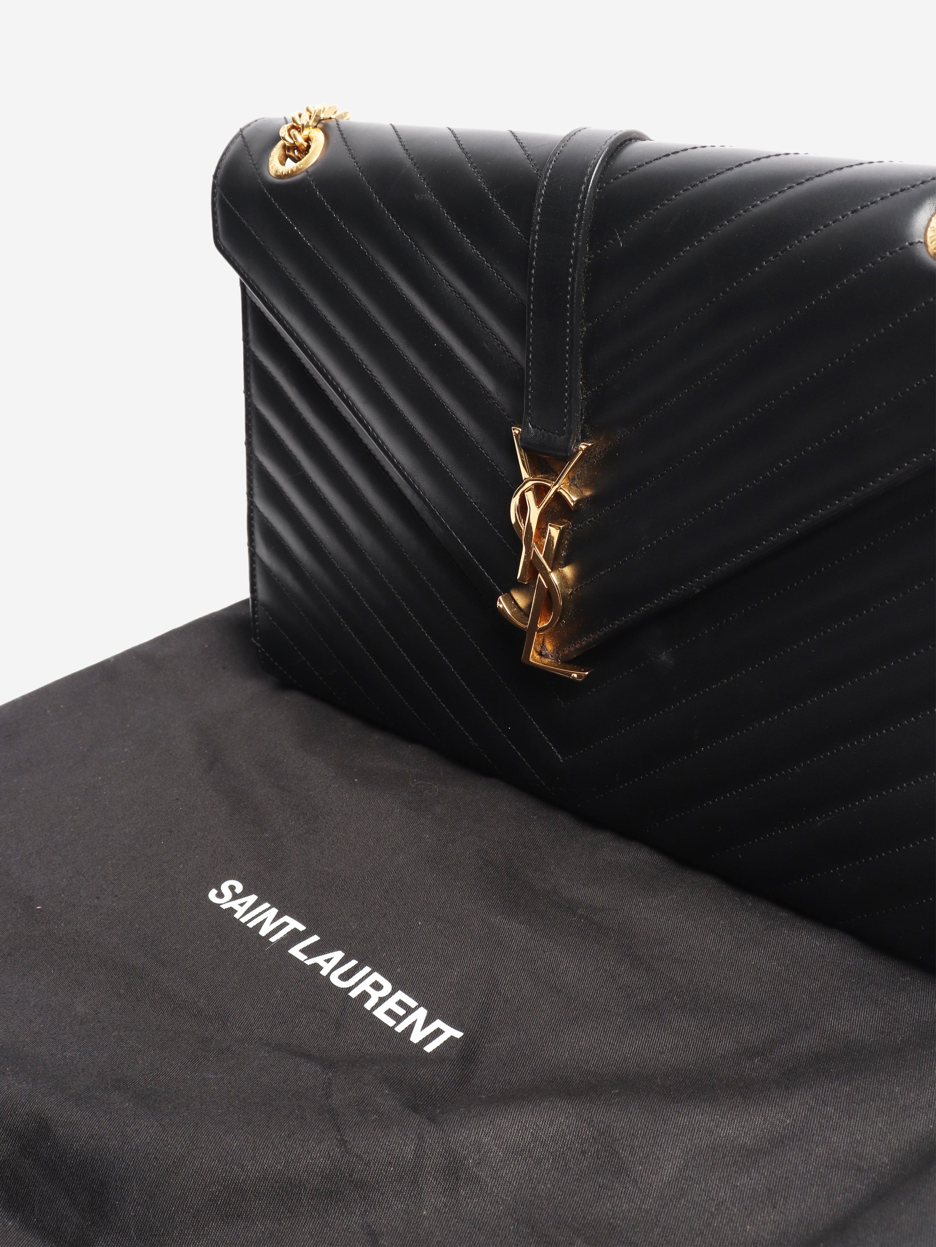 Black leather chevron large envelope bag Cross-body Bags Saint Laurent 