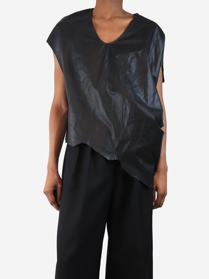 Black jag-hem leather top - size XS Tops Helmut Lang 