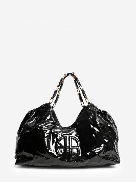 Black high-shine leather Kate tote bag product image