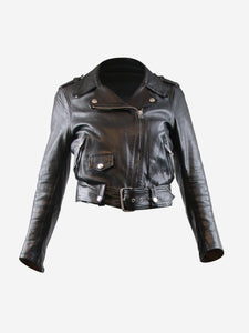 Acne Studios Black belted leather jacket - size UK 4