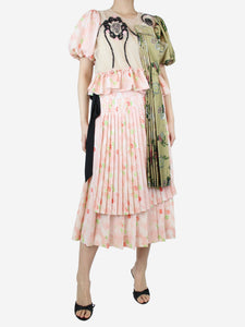 Simone Rocha Pink embroidered top and pleated midi skirt set - size UK 12