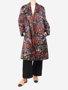 Dries Van Noten Navy blue floral satin coat - size UK 12