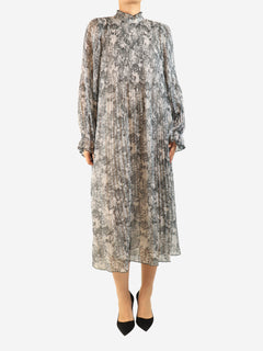 Grey printed plisse dress - size UK 12