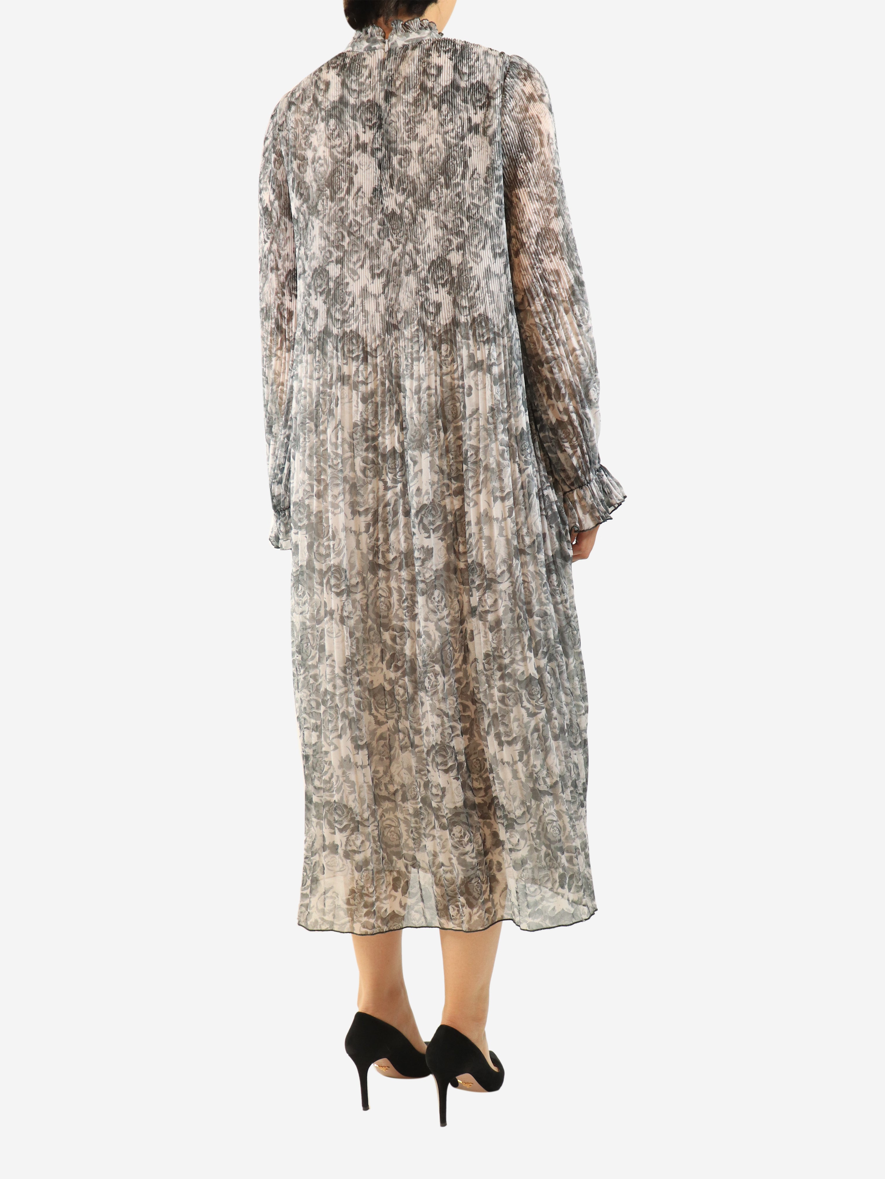 Grey printed plisse dress - size UK 12