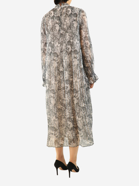 Grey printed plisse dress - size UK 12 alternate image