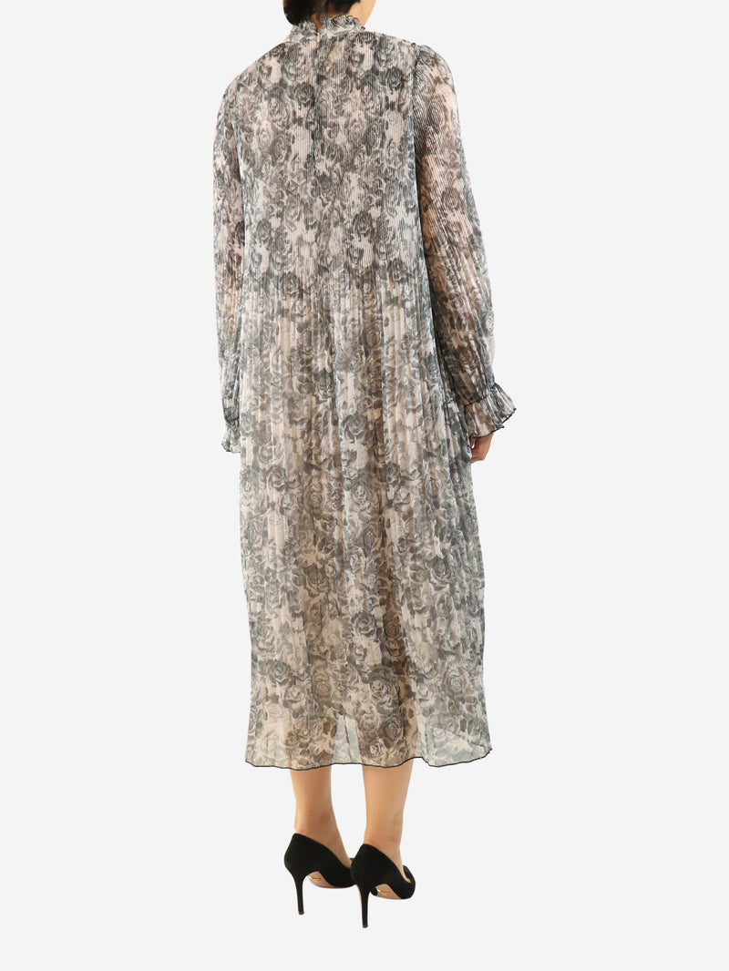 Grey printed plisse dress - size UK 12