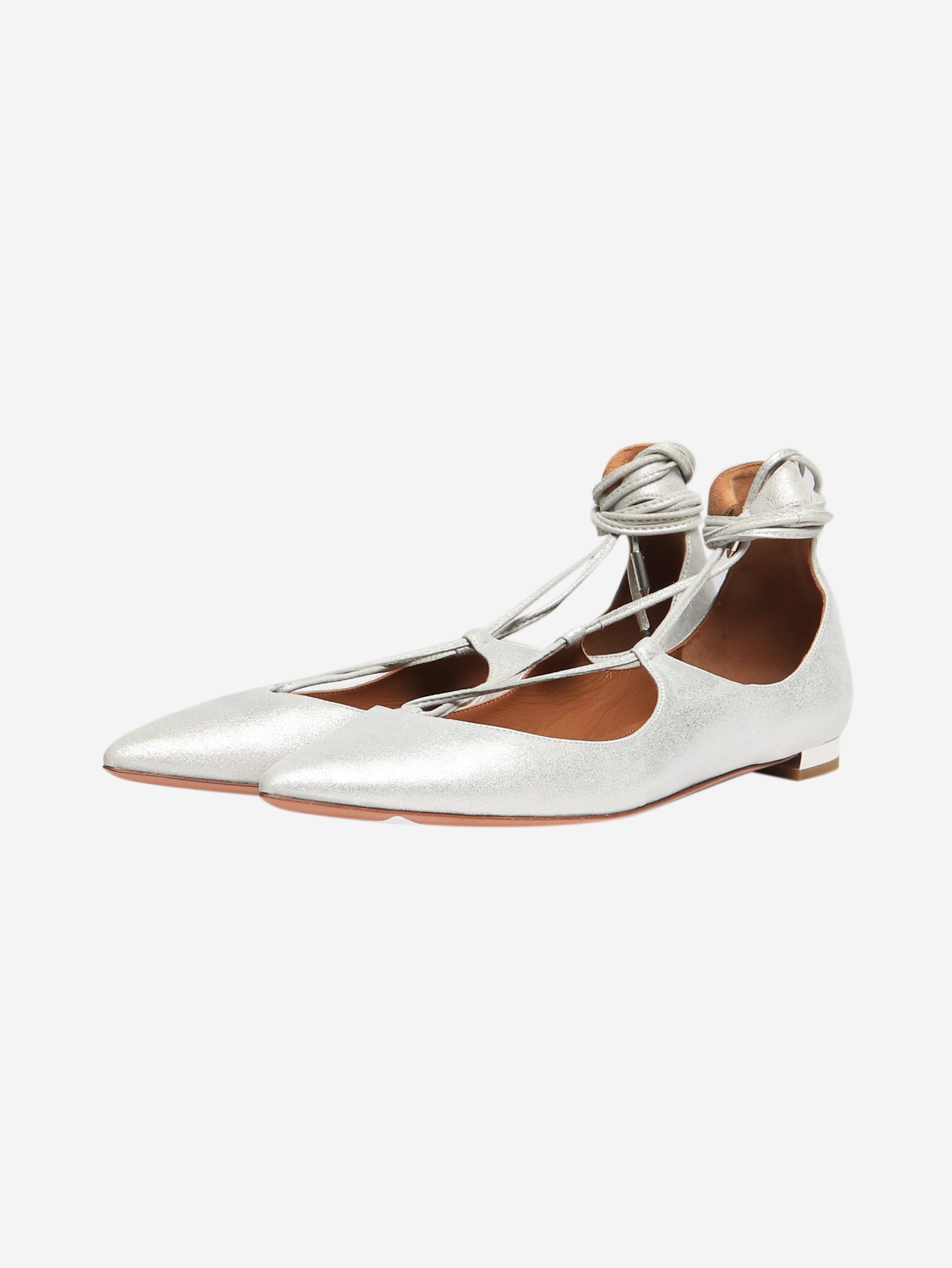 Silver metallic Christy flats - size EU 37 Flat Shoes Aquazzura 