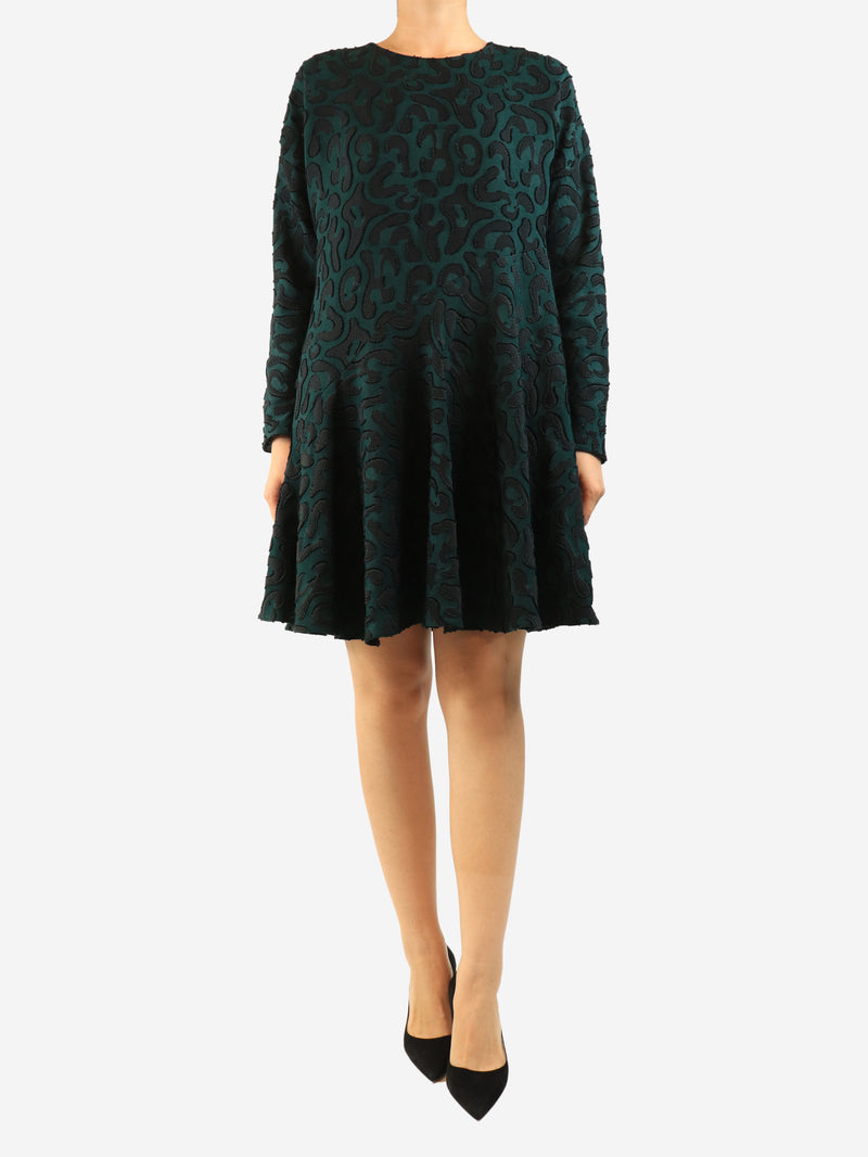 Green leopard print long sleeve dress - size UK 8