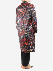 Dries Van Noten Navy blue floral satin coat - size UK 12
