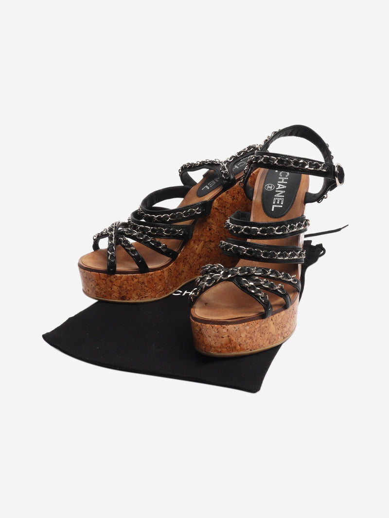 Black chain-strap cork-wedge sandals - size EU 38.5 Heels Chanel 