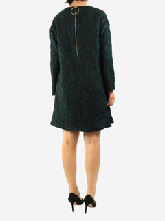 Green leopard print long sleeve dress - size UK 8
