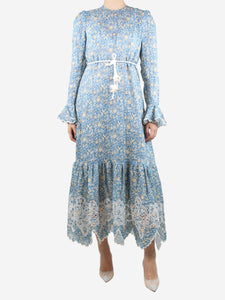 Zimmermann Blue floral printed and embroidered midi dress - size UK 12