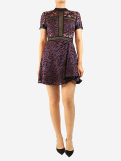 Purple broderie mini dress - size UK 10