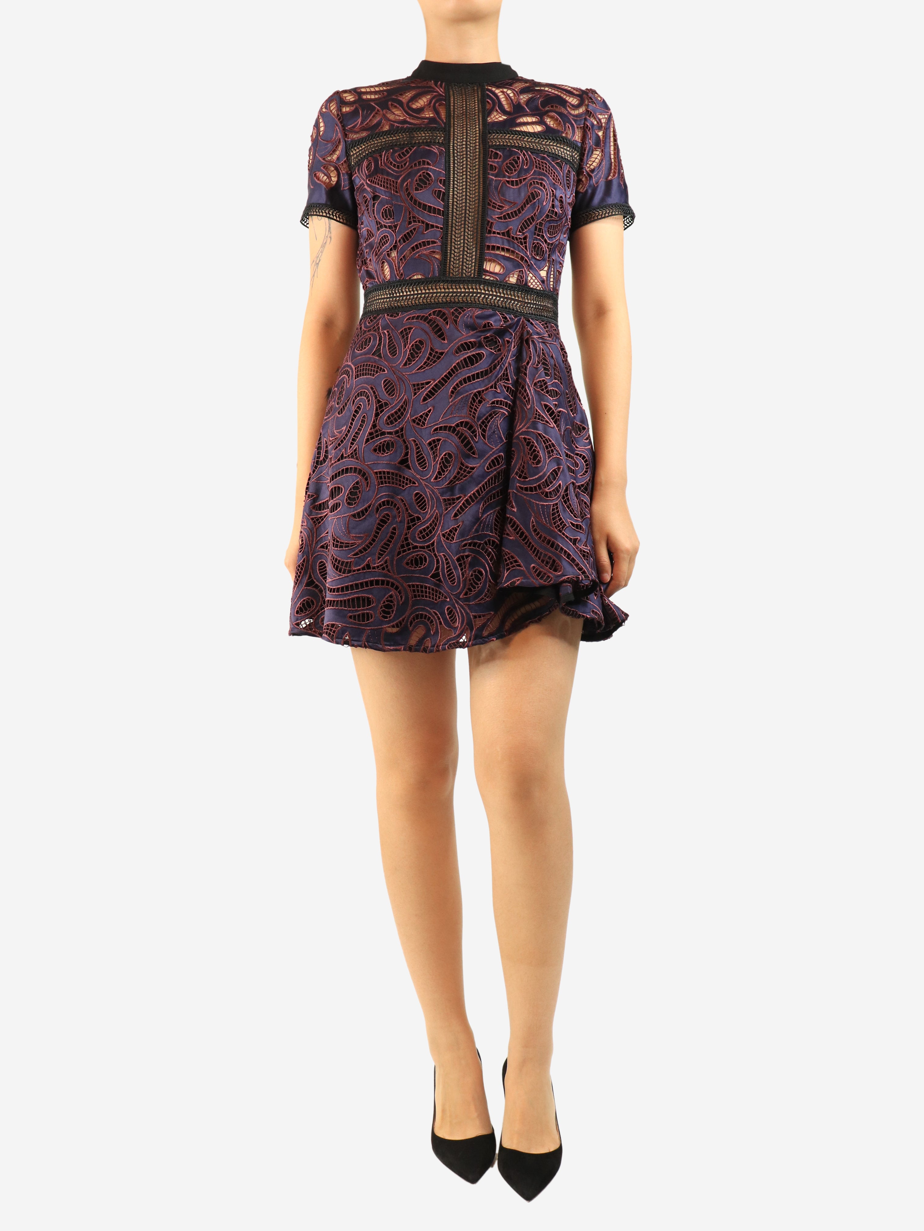 Purple broderie mini dress - size UK 10
