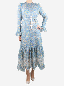 Zimmermann Blue floral printed and embroidered midi dress - size UK 12